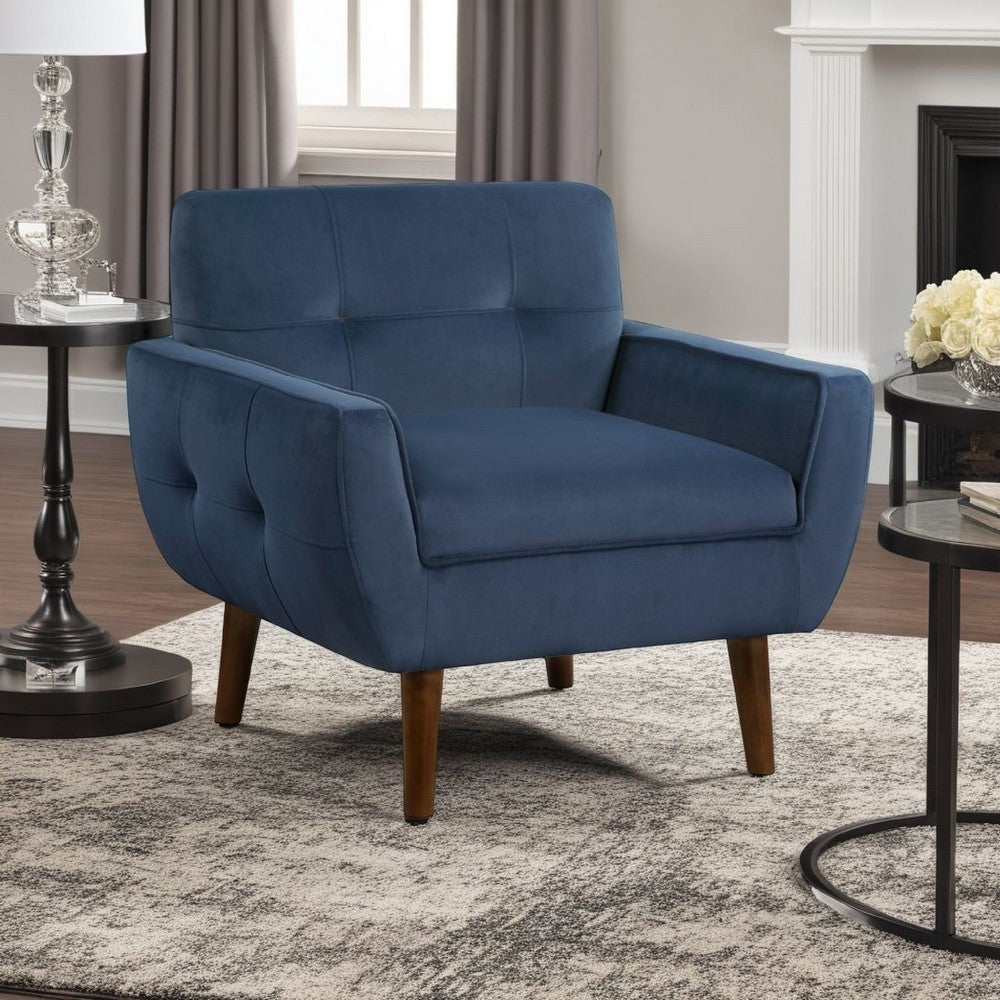 Roa Accent Armchair, Navy Blue Velvet, Tufted Back w Tapered Legs -BM336023
