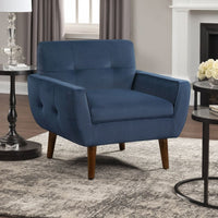 Roa Accent Armchair, Navy Blue Velvet, Tufted Back w Tapered Legs -BM336023