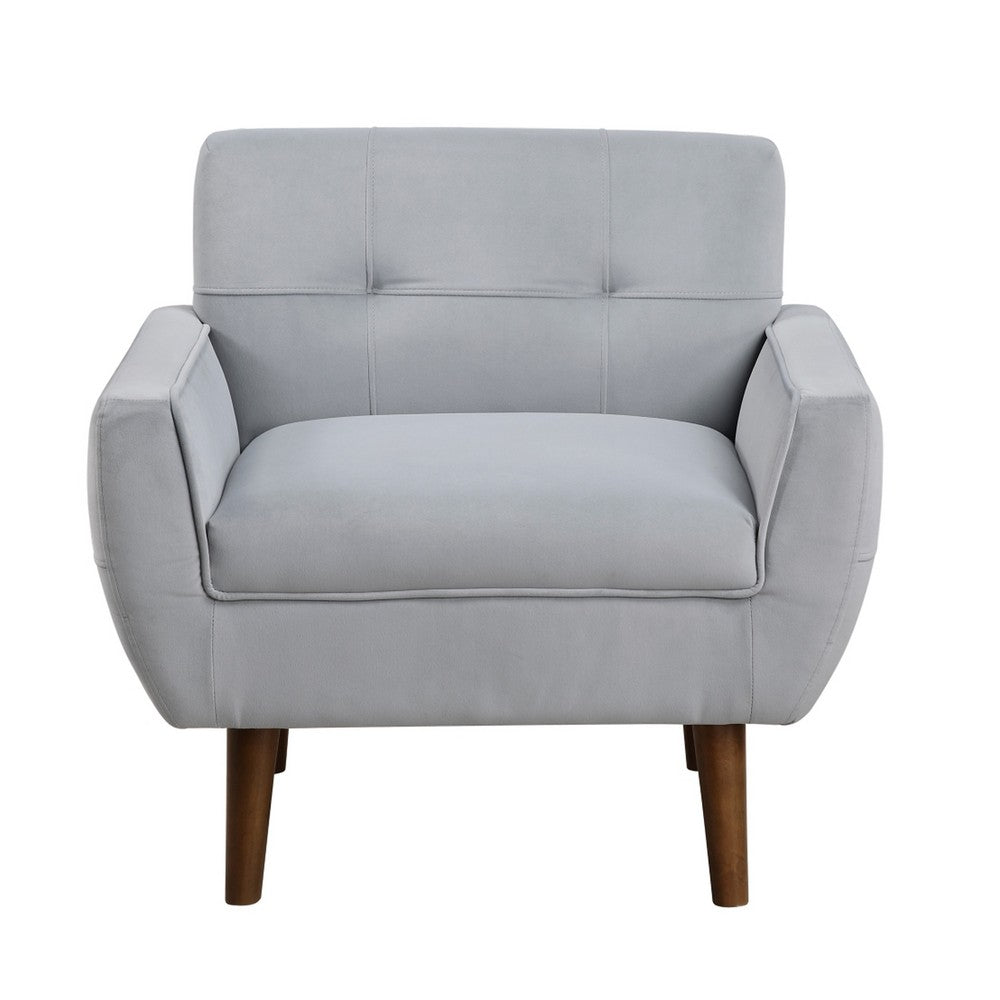 Roa Accent Armchair, Light Gray Velvet, Tufted Back w Tapered Legs -BM336024
