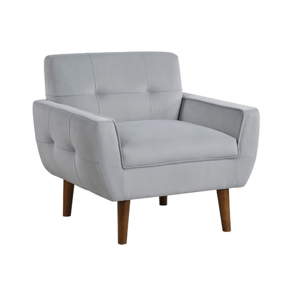 Roa Accent Armchair, Light Gray Velvet, Tufted Back w Tapered Legs -BM336024