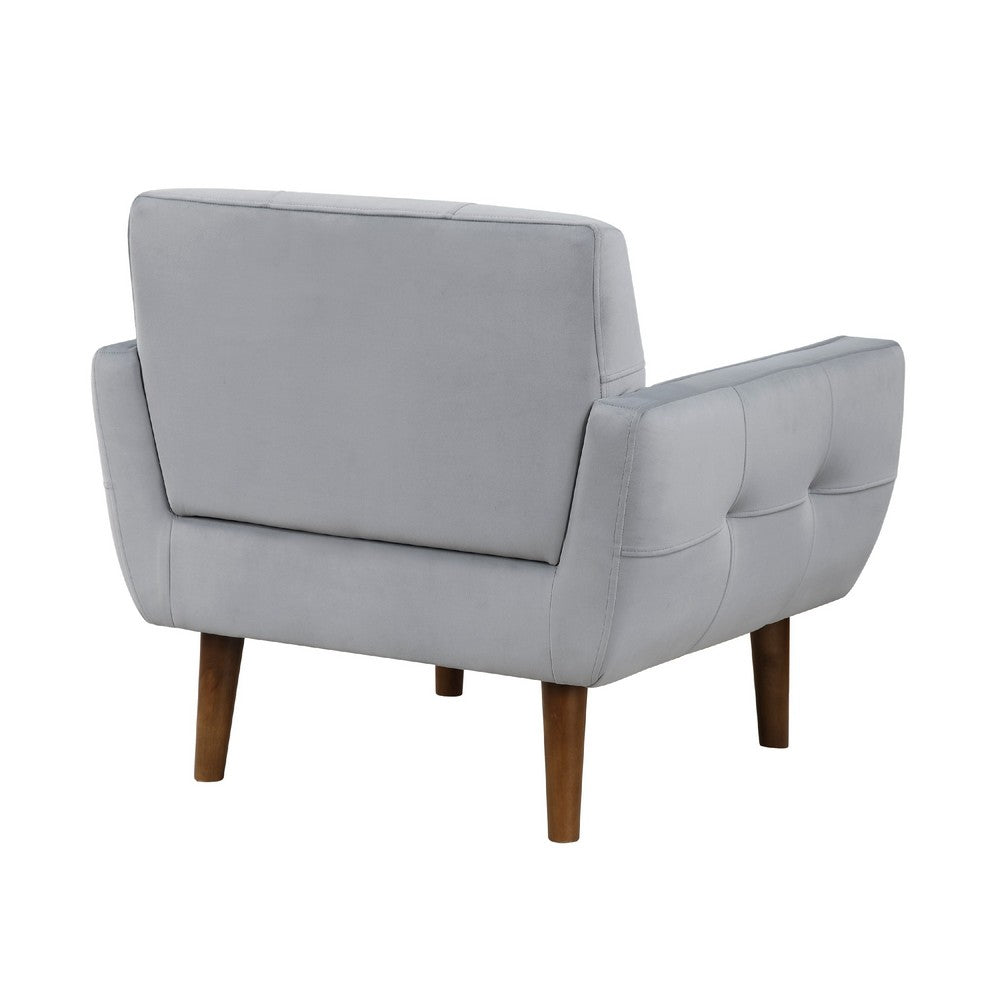 Roa Accent Armchair, Light Gray Velvet, Tufted Back w Tapered Legs -BM336024