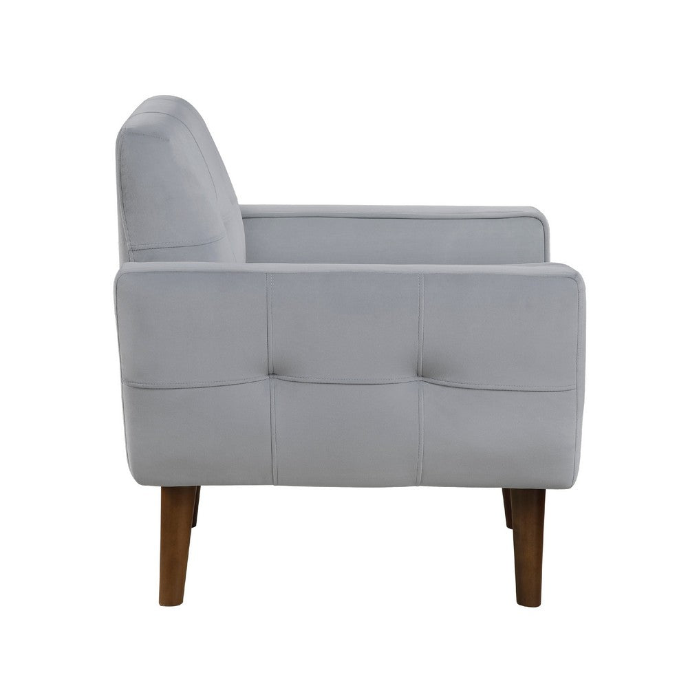 Roa Accent Armchair, Light Gray Velvet, Tufted Back w Tapered Legs -BM336024