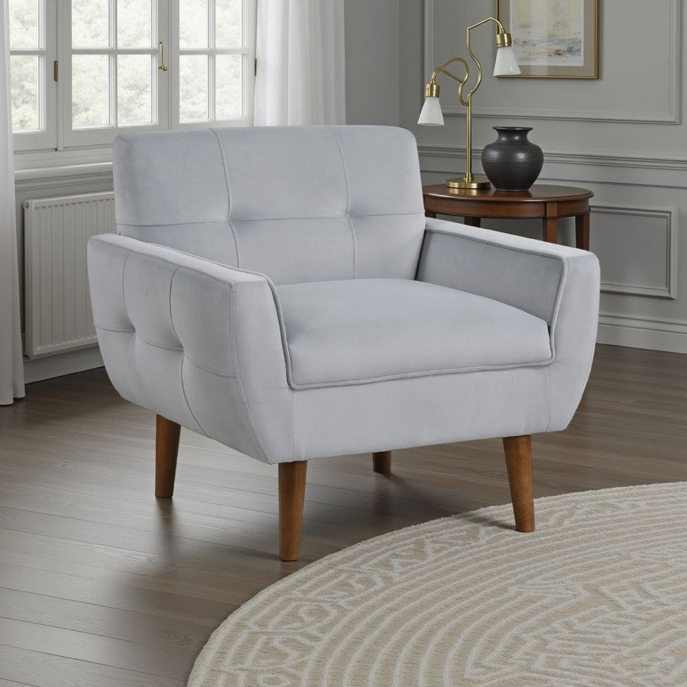 Roa Accent Armchair, Light Gray Velvet, Tufted Back w Tapered Legs -BM336024
