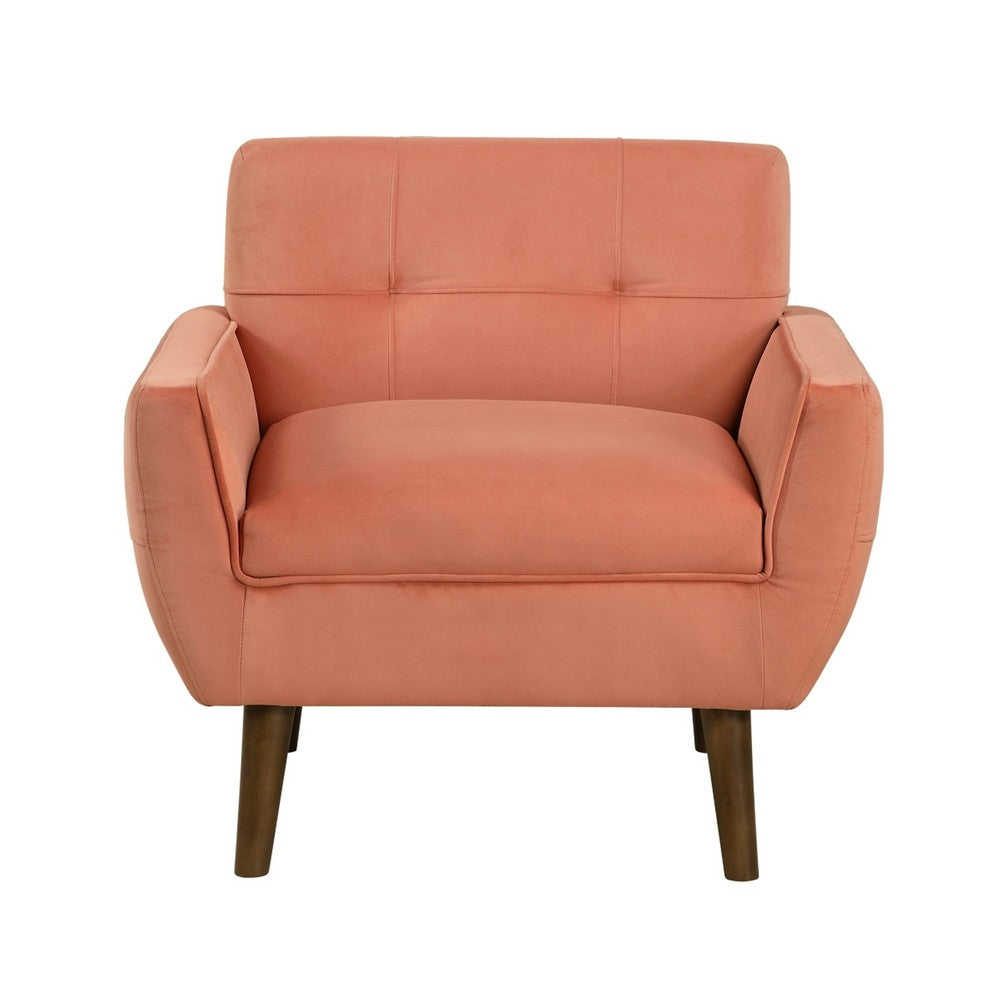 Roa Accent Armchair, Coral Orange Velvet, Tufted Back w Tapered Legs -BM336025