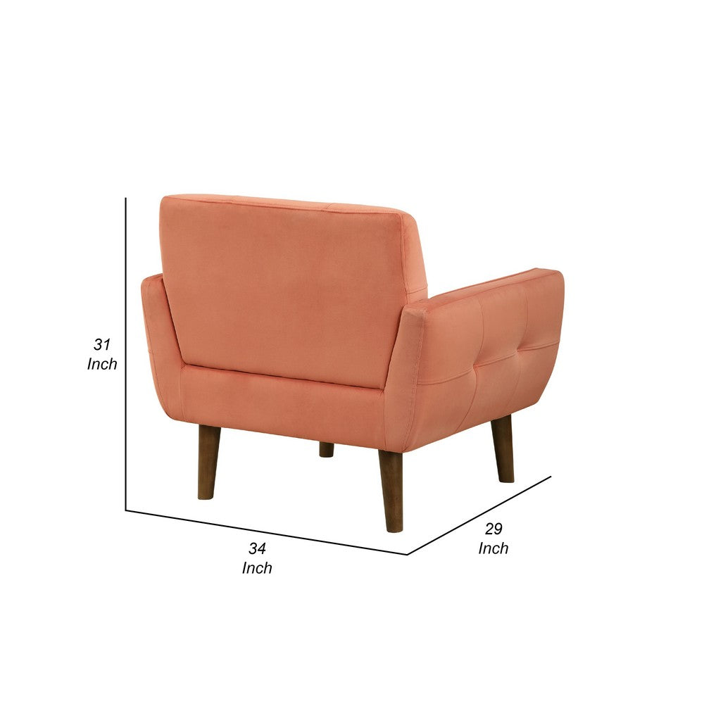 Roa Accent Armchair, Coral Orange Velvet, Tufted Back w Tapered Legs -BM336025