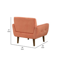 Roa Accent Armchair, Coral Orange Velvet, Tufted Back w Tapered Legs -BM336025