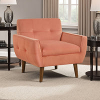 Roa Accent Armchair, Coral Orange Velvet, Tufted Back w Tapered Legs -BM336025