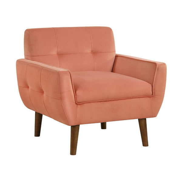 Roa Accent Armchair, Coral Orange Velvet, Tufted Back w Tapered Legs -BM336025