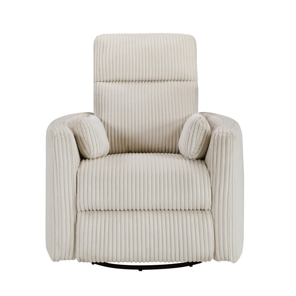 Rix Swivel Glider Recliner Chair w 2 Lumbar Pillows, Beige Corduroy -BM336026