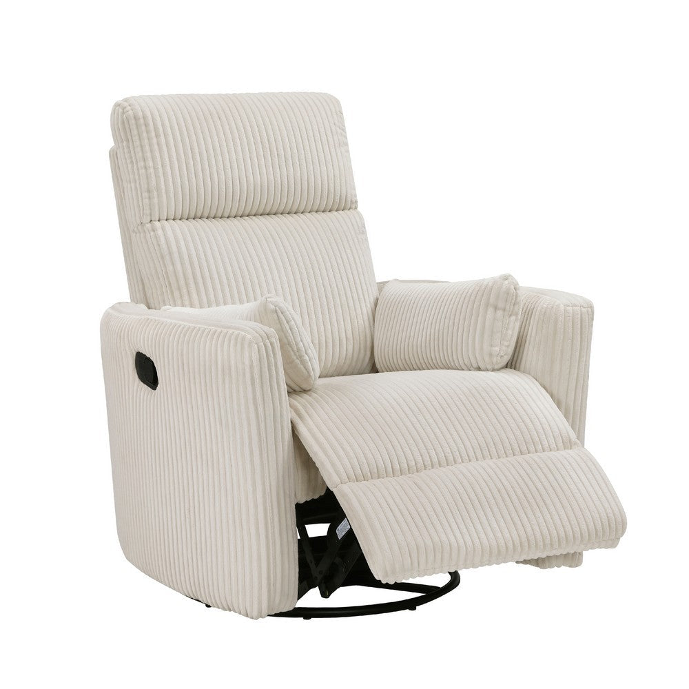 Rix Swivel Glider Recliner Chair w 2 Lumbar Pillows, Beige Corduroy -BM336026