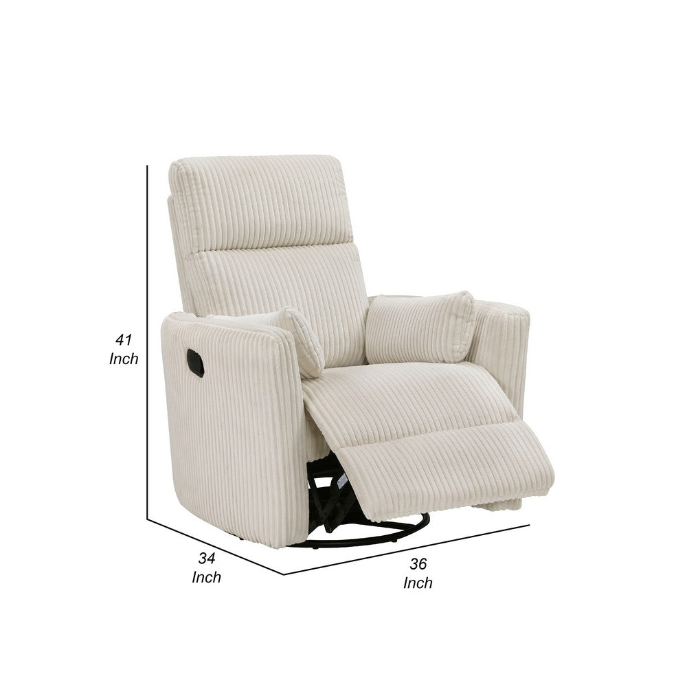 Rix Swivel Glider Recliner Chair w 2 Lumbar Pillows, Beige Corduroy -BM336026