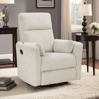 Rix Swivel Glider Recliner Chair w 2 Lumbar Pillows, Beige Corduroy -BM336026
