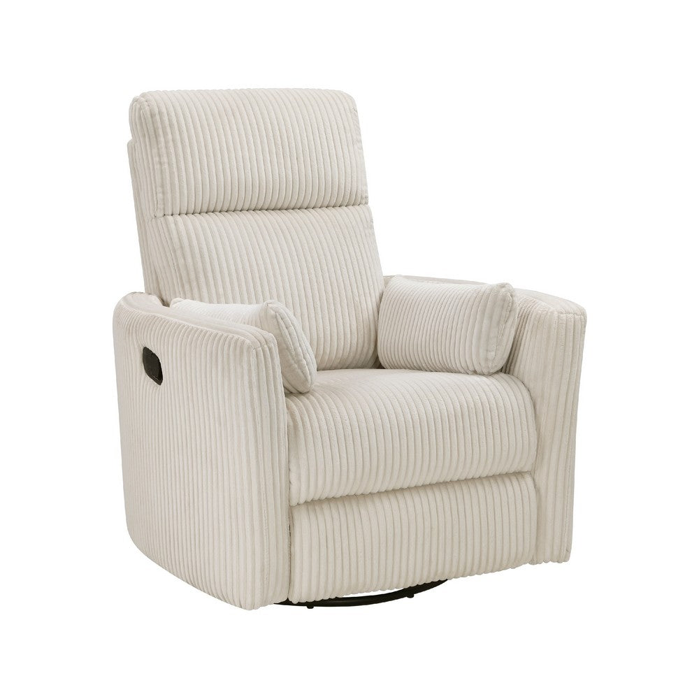 Rix Swivel Glider Recliner Chair w 2 Lumbar Pillows, Beige Corduroy -BM336026