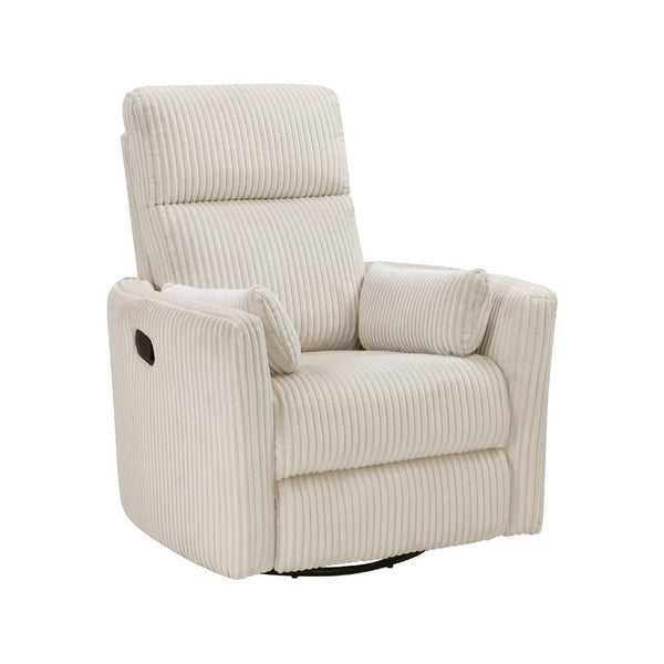 Rix Swivel Glider Recliner Chair w 2 Lumbar Pillows, Beige Corduroy -BM336026