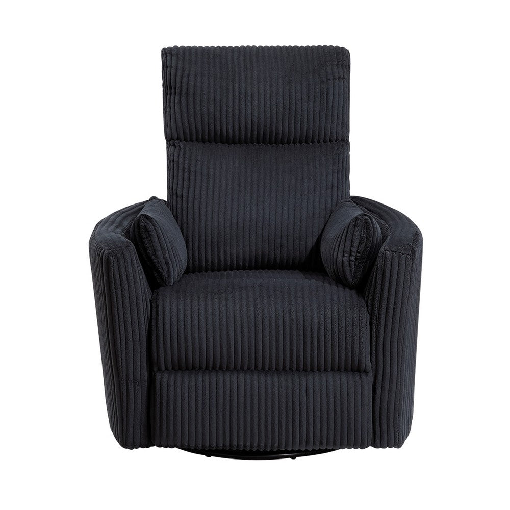 Rix Swivel Glider Recliner Chair w 2 Lumbar Pillows, Black Corduroy -BM336027