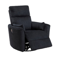 Rix Swivel Glider Recliner Chair w 2 Lumbar Pillows, Black Corduroy -BM336027