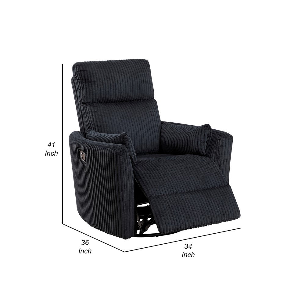 Rix Swivel Glider Recliner Chair w 2 Lumbar Pillows, Black Corduroy -BM336027