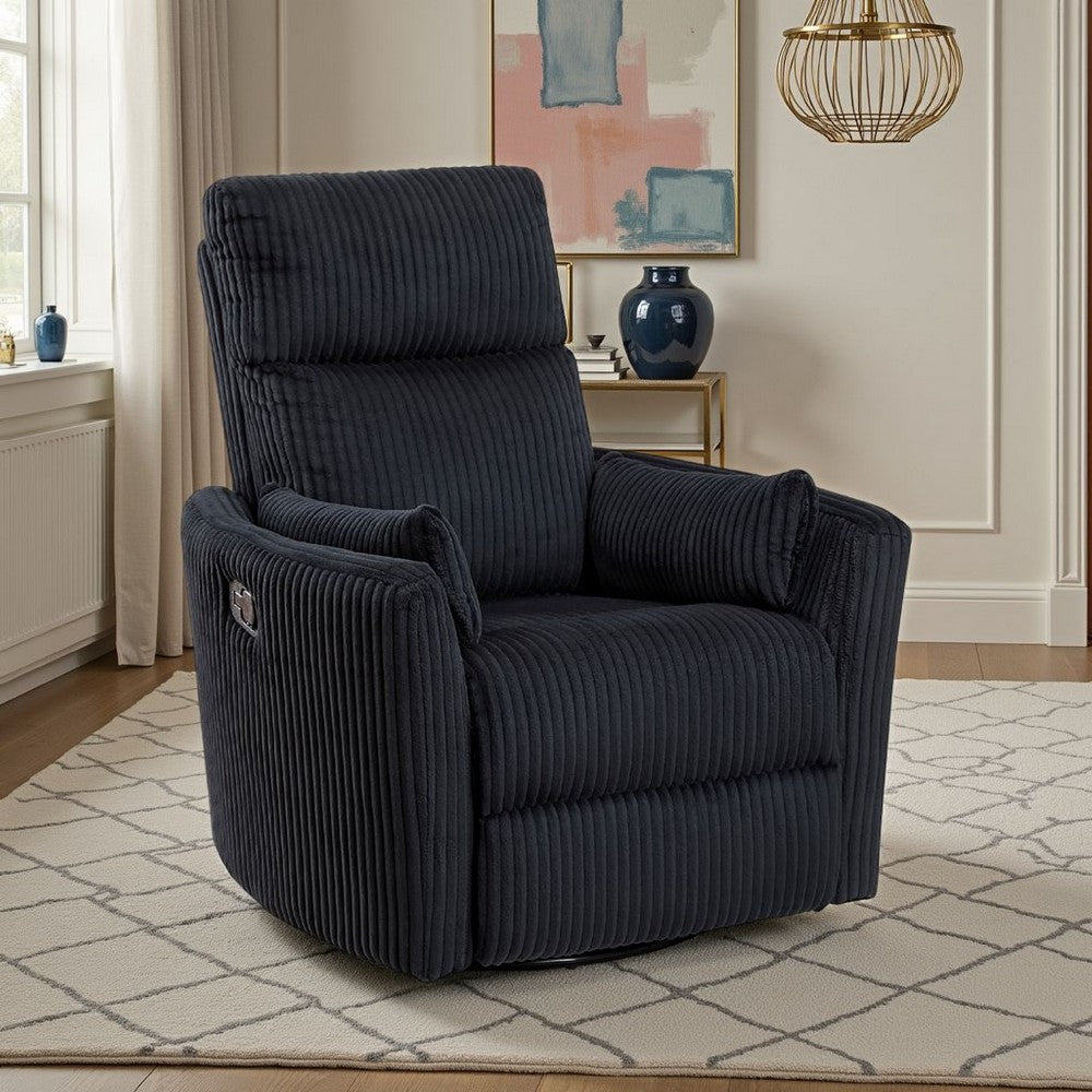 Rix Swivel Glider Recliner Chair w 2 Lumbar Pillows, Black Corduroy -BM336027