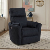 Rix Swivel Glider Recliner Chair w 2 Lumbar Pillows, Black Corduroy -BM336027