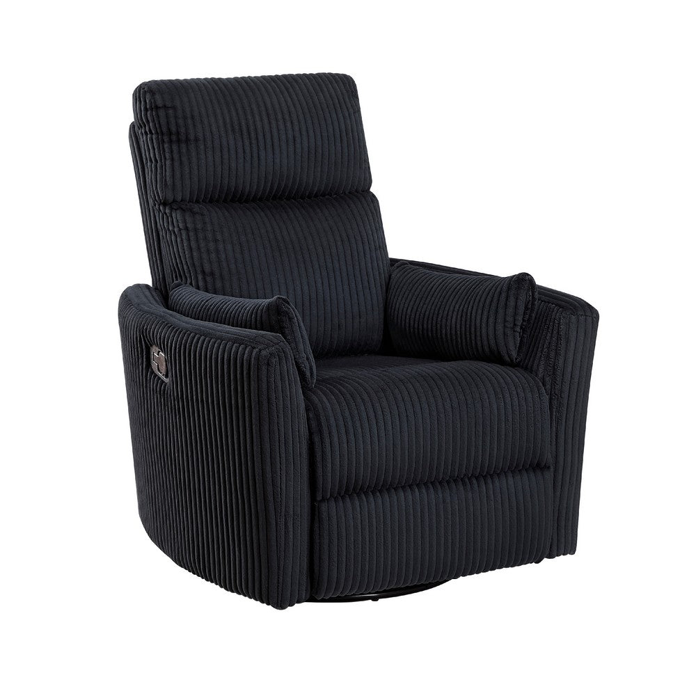 Rix Swivel Glider Recliner Chair w 2 Lumbar Pillows, Black Corduroy -BM336027