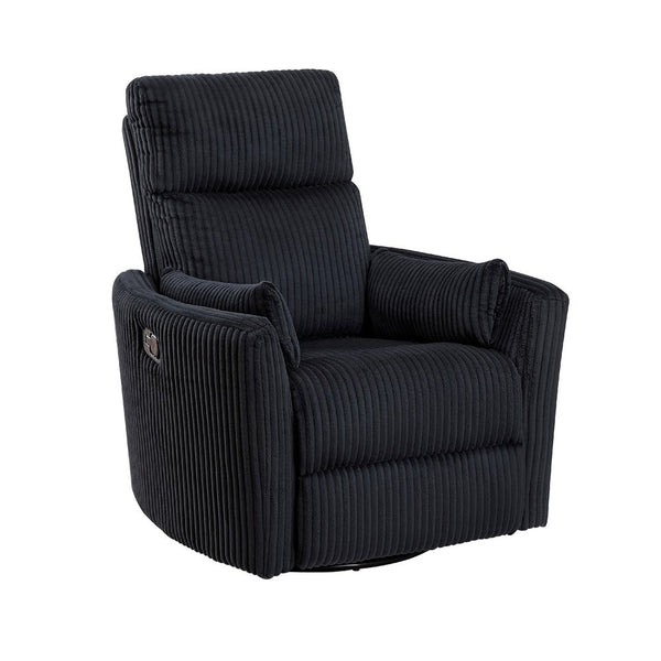 Rix Swivel Glider Recliner Chair w 2 Lumbar Pillows, Black Corduroy -BM336027