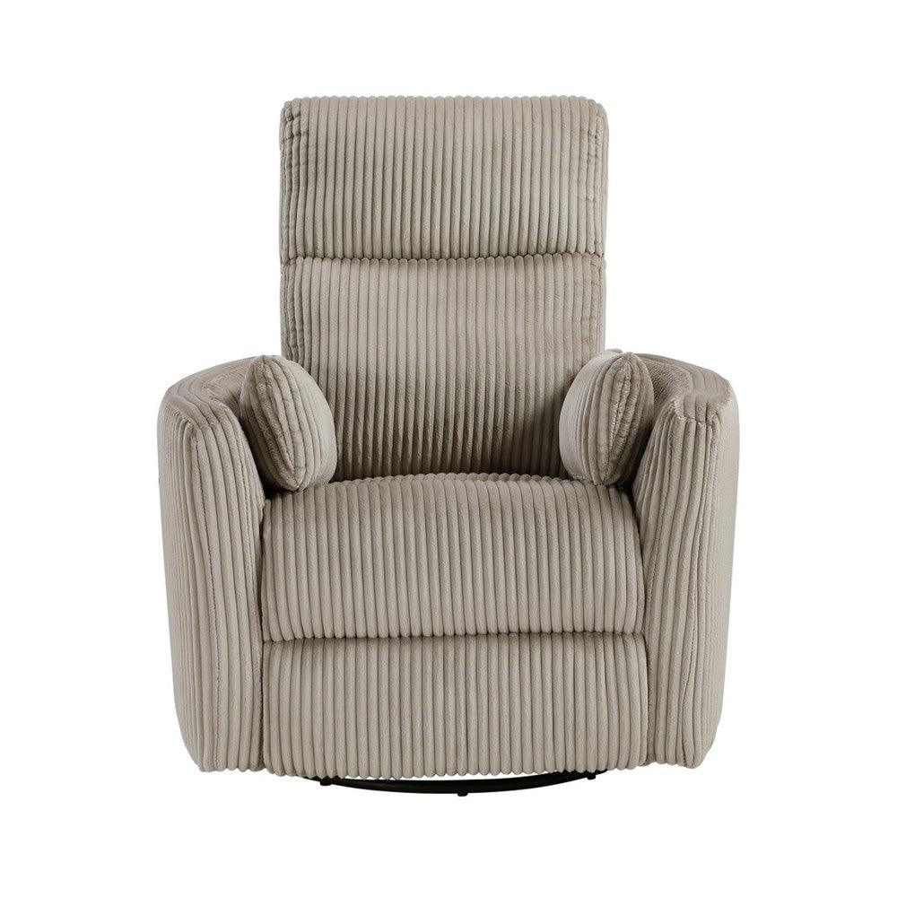 Rix Swivel Glider Recliner Chair, 2 Pillows, Taupe Brown Corduroy -BM336028
