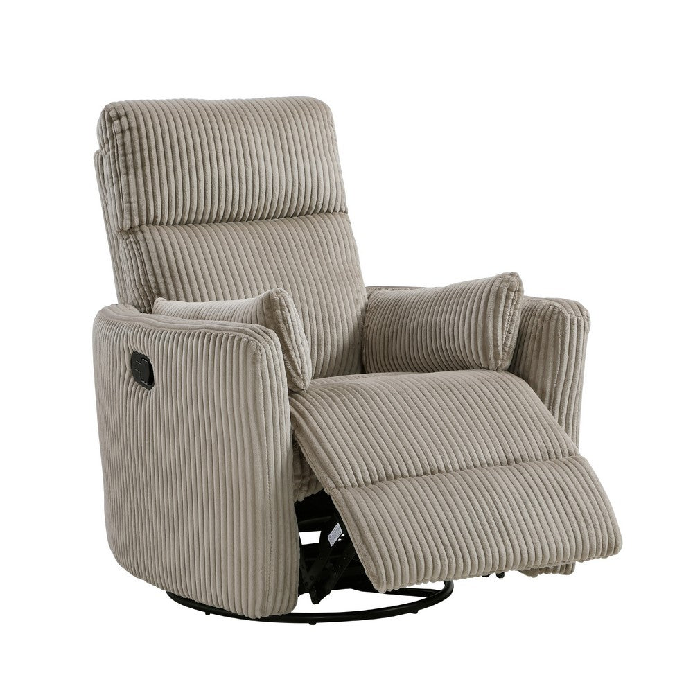 Rix Swivel Glider Recliner Chair, 2 Pillows, Taupe Brown Corduroy -BM336028