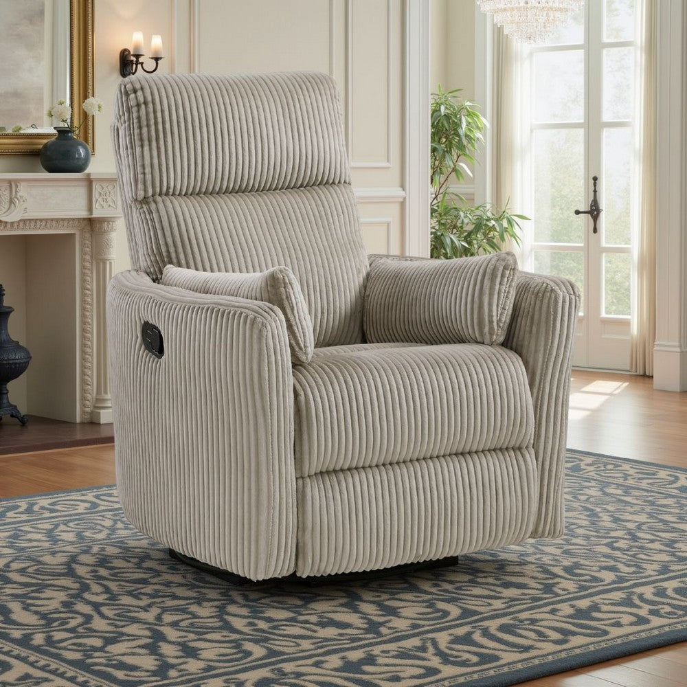 Rix Swivel Glider Recliner Chair, 2 Pillows, Taupe Brown Corduroy -BM336028