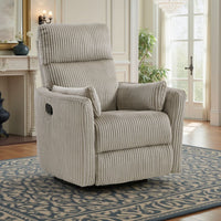 Rix Swivel Glider Recliner Chair, 2 Pillows, Taupe Brown Corduroy -BM336028