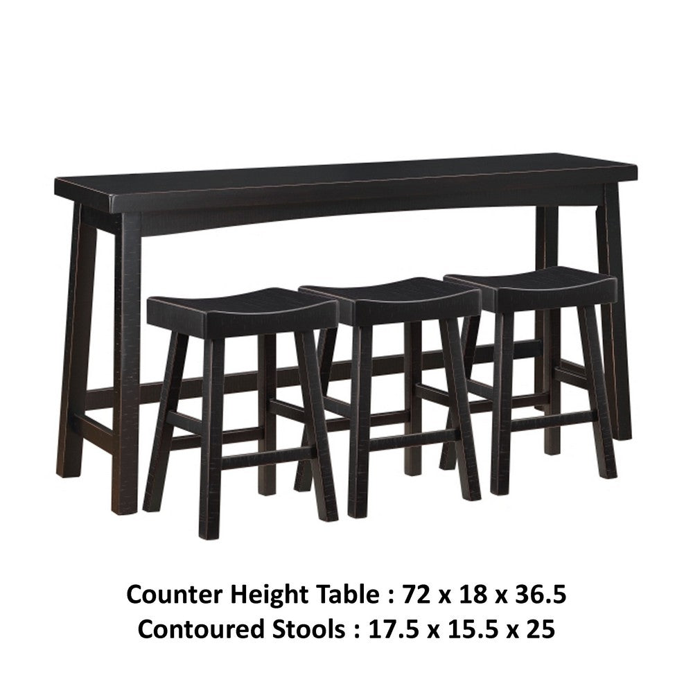 Casy 4pc Counter Height Table Set, 3 Contoured Stools, Black Wood -BM336034