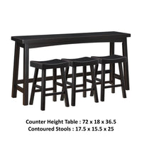Casy 4pc Counter Height Table Set, 3 Contoured Stools, Black Wood -BM336034