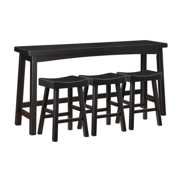 Casy 4pc Counter Height Table Set, 3 Contoured Stools, Black Wood -BM336034
