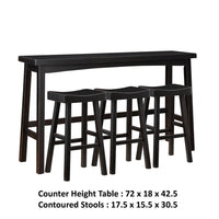 Casy 4pc Bar Height Table Set, 3 Contoured Stools, Black Rubberwood -BM336035