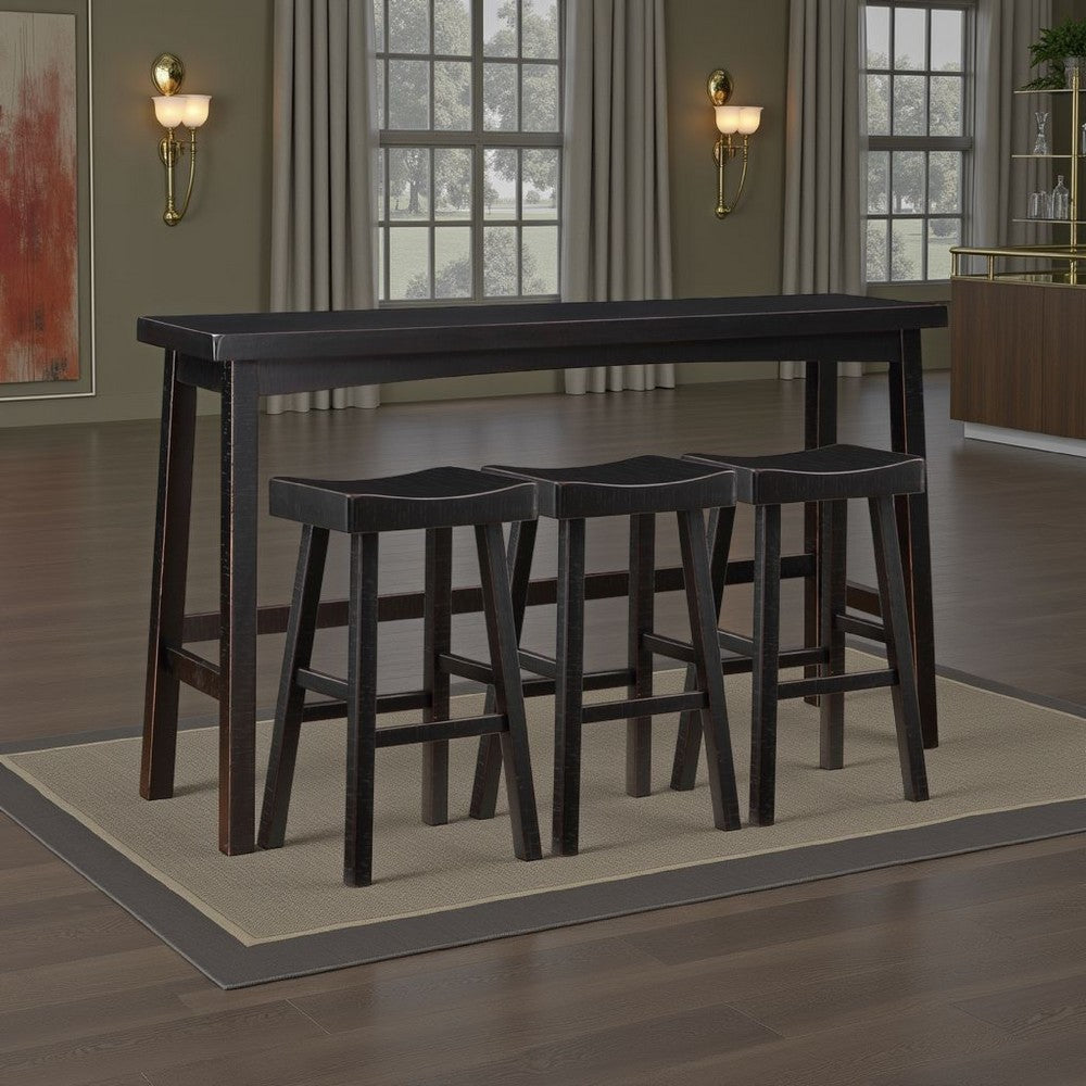 Casy 4pc Bar Height Table Set, 3 Contoured Stools, Black Rubberwood -BM336035