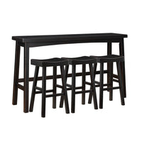 Casy 4pc Bar Height Table Set, 3 Contoured Stools, Black Rubberwood -BM336035