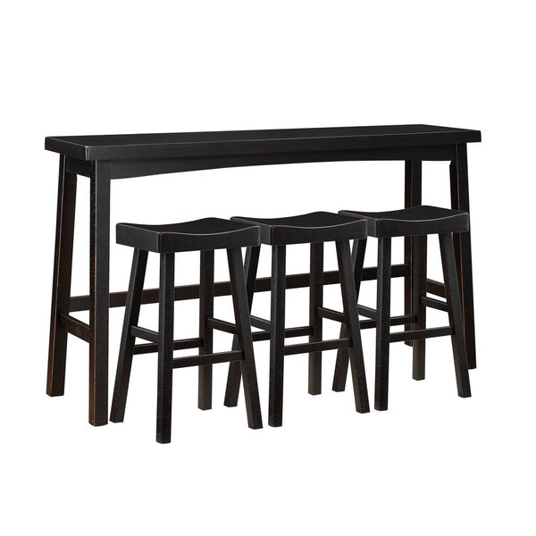 Casy 4pc Bar Height Table Set, 3 Contoured Stools, Black Rubberwood -BM336035