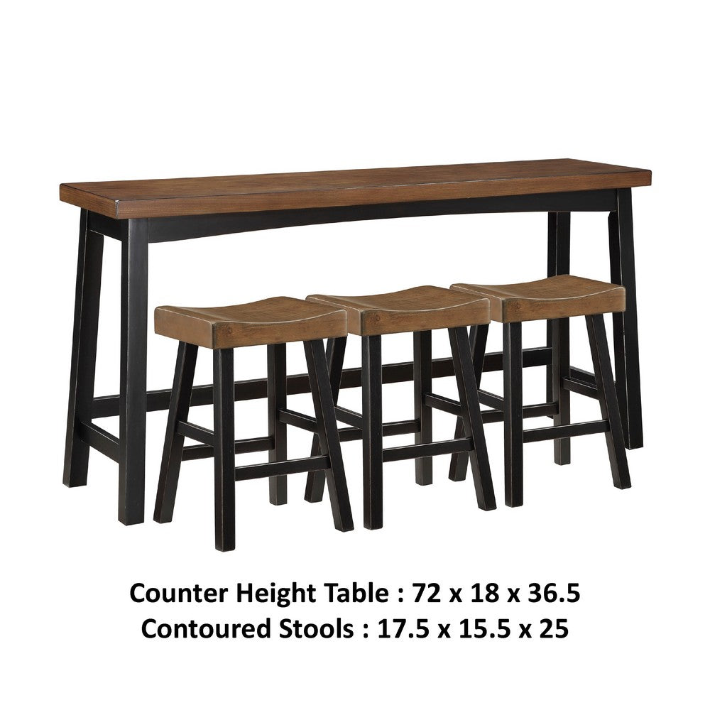 Casy 4pc Counter Height Table Set, 3 Contour Stools, Black Brown Wood -BM336036