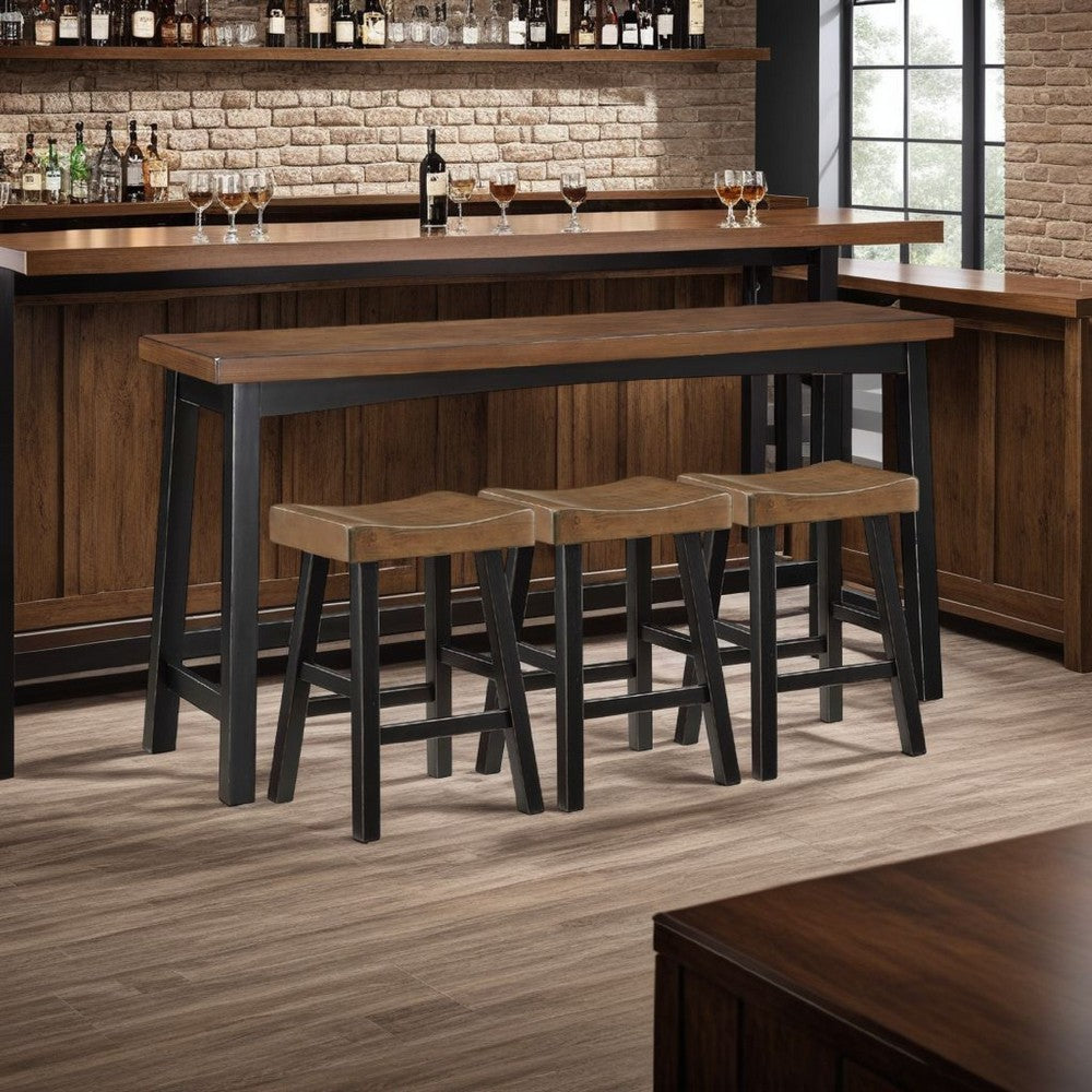 Casy 4pc Counter Height Table Set, 3 Contour Stools, Black Brown Wood -BM336036