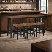 Casy 4pc Counter Height Table Set, 3 Contour Stools, Black Brown Wood -BM336036