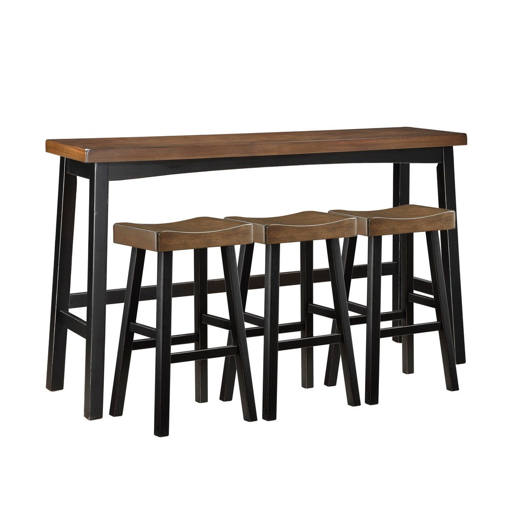 Casy 4pc Bar Height Table Set, 3 Contour Stools, Black Brown Wood -BM336037