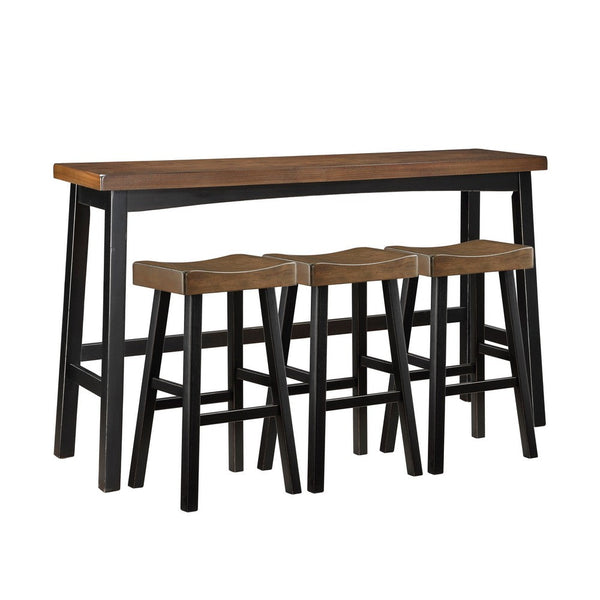 Casy 4pc Bar Height Table Set, 3 Contour Stools, Black Brown Wood -BM336037