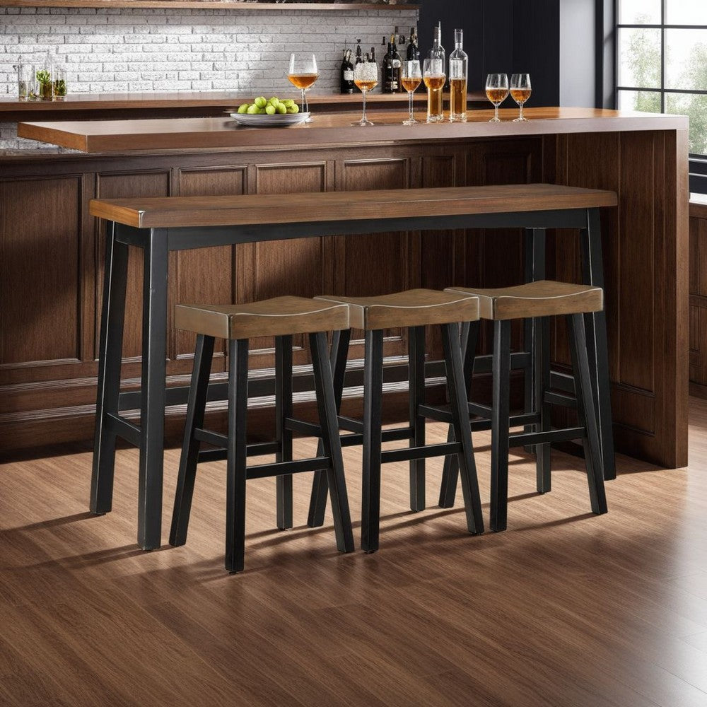 Casy 4pc Bar Height Table Set, 3 Contour Stools, Black Brown Wood -BM336037