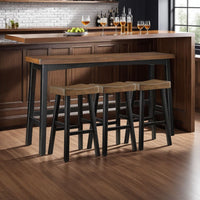 Casy 4pc Bar Height Table Set, 3 Contour Stools, Black Brown Wood -BM336037