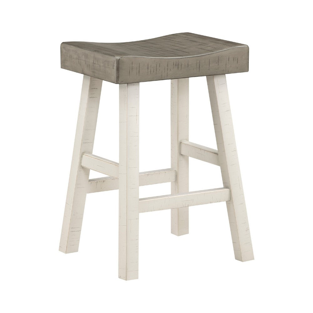 Casy 4pc Counter Height Table Set, 3 Contour Stools, White Brown Wood -BM336038
