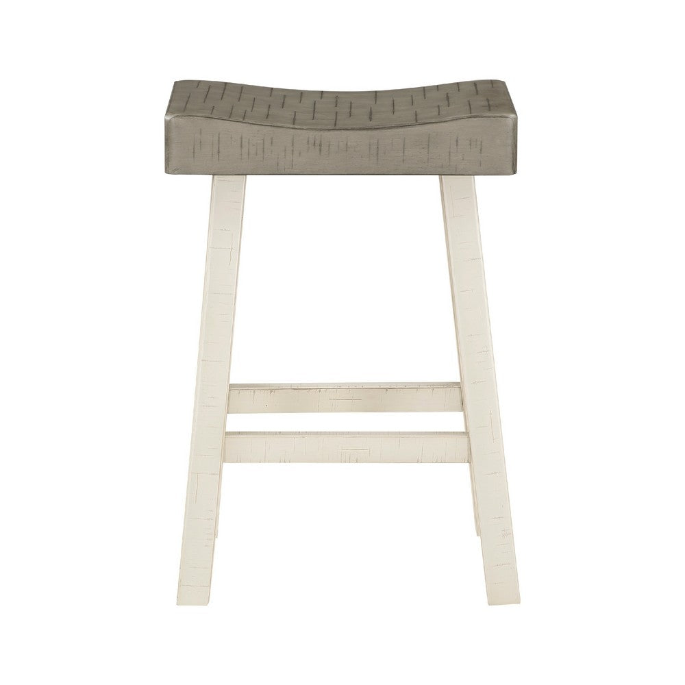 Casy 4pc Counter Height Table Set, 3 Contour Stools, White Brown Wood -BM336038