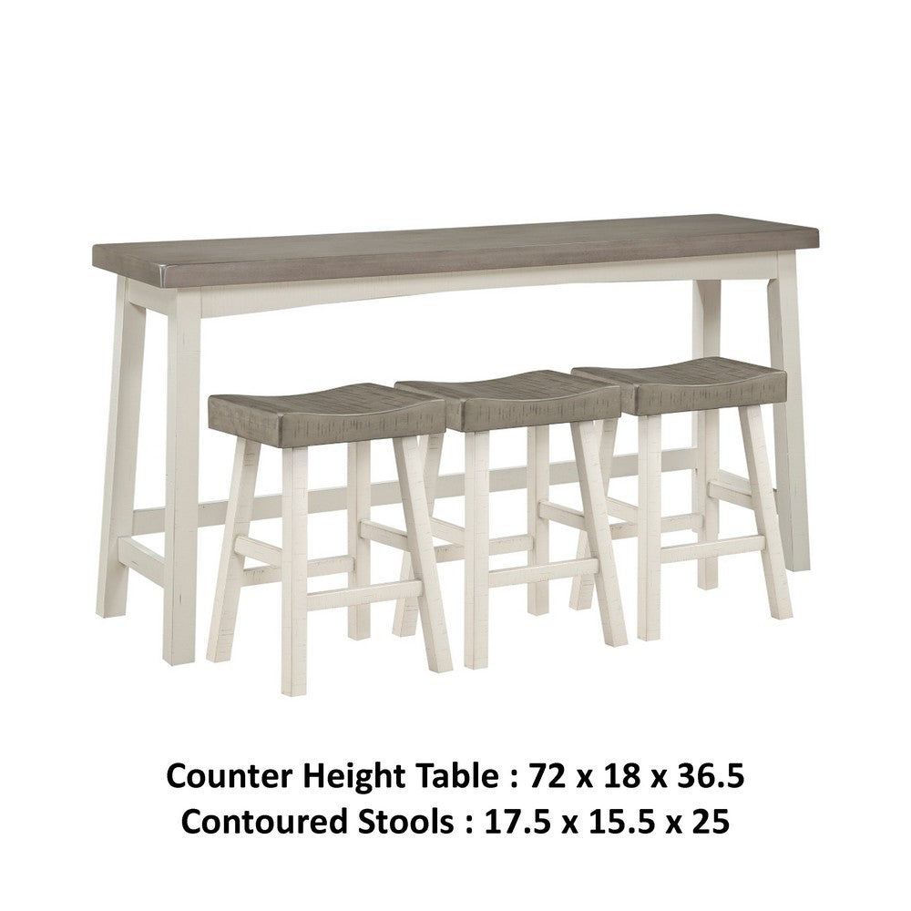 Casy 4pc Counter Height Table Set, 3 Contour Stools, White Brown Wood -BM336038