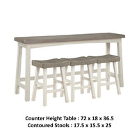 Casy 4pc Counter Height Table Set, 3 Contour Stools, White Brown Wood -BM336038