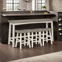 Casy 4pc Counter Height Table Set, 3 Contour Stools, White Brown Wood -BM336038