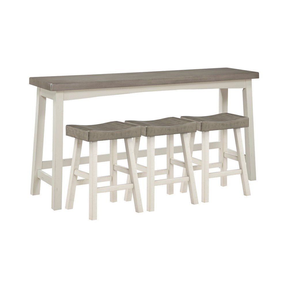 Casy 4pc Counter Height Table Set, 3 Contour Stools, White Brown Wood -BM336038