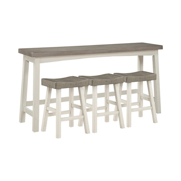 Casy 4pc Counter Height Table Set, 3 Contour Stools, White Brown Wood -BM336038